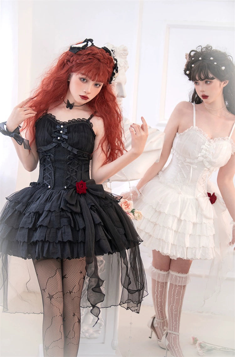 Gothic Lolita Dress Black White Corset Dress Rose JSK 36472:516000