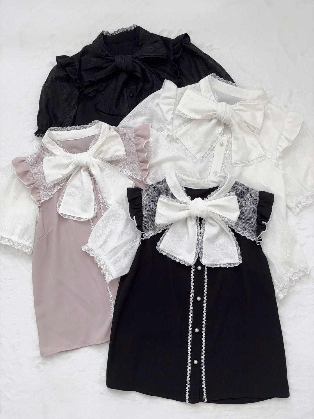 Jirai Kei Blouse Lace Bow Tie Lace Short Sleeve Shirt 38740:600480