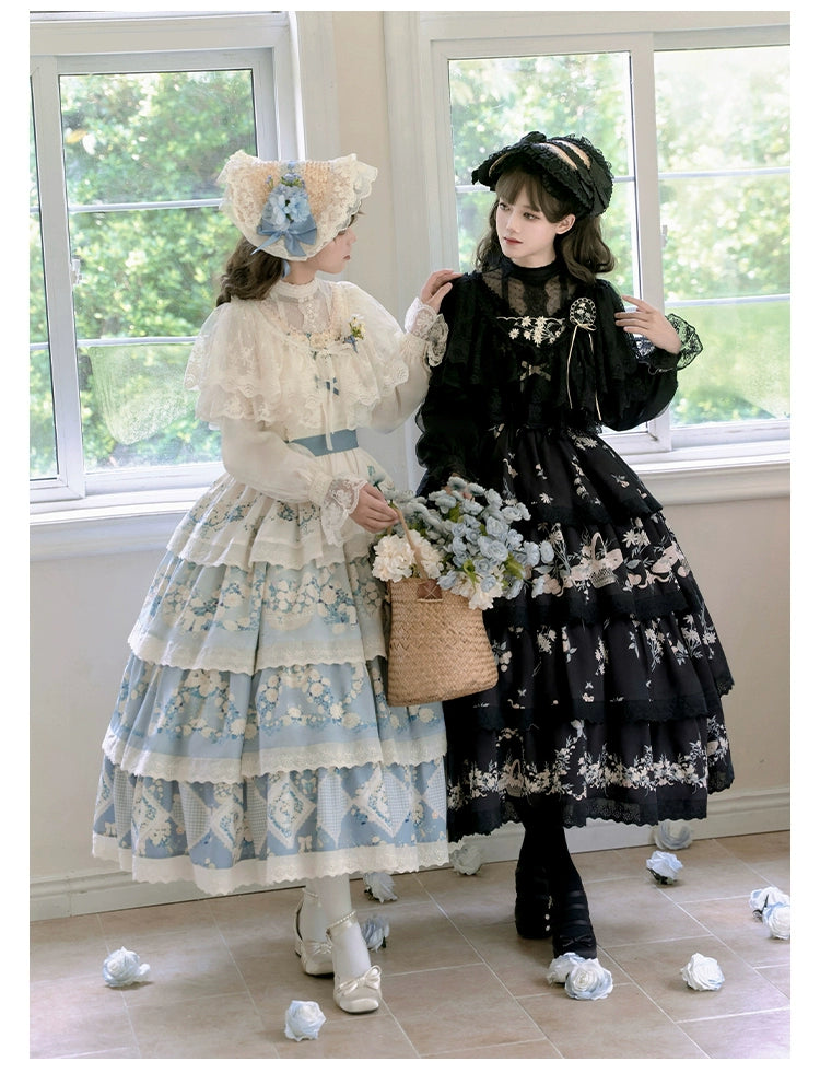 Classic Lolita Dress Twins Cottagecore Embroidery Tiered Dress 39470:641086