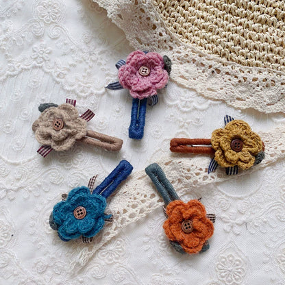 Mori Kei Hair Clips Handmade Knitted Flower Barrettes 36438:522424