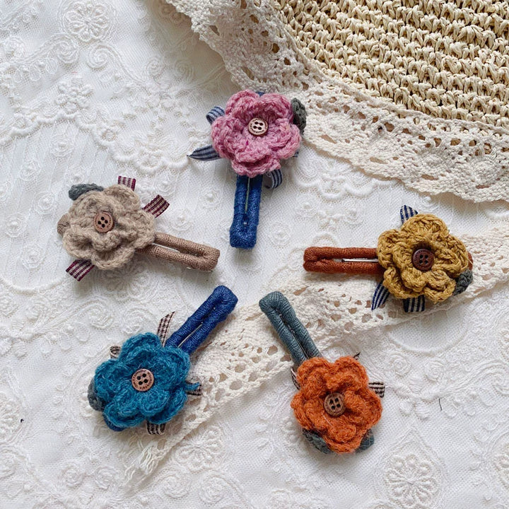 Mori Kei Hair Clips Handmade Knitted Flower Barrettes 36438:522424 36438:522424