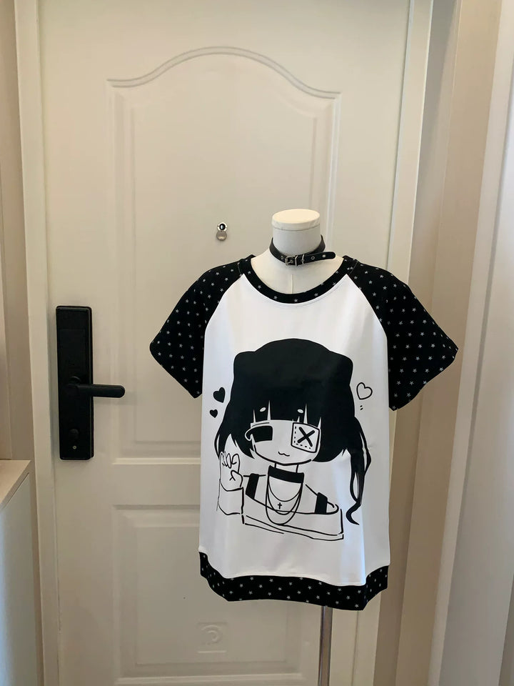 Kawaii Raglan T-Shirt, Girl & Star Print 45639:857368