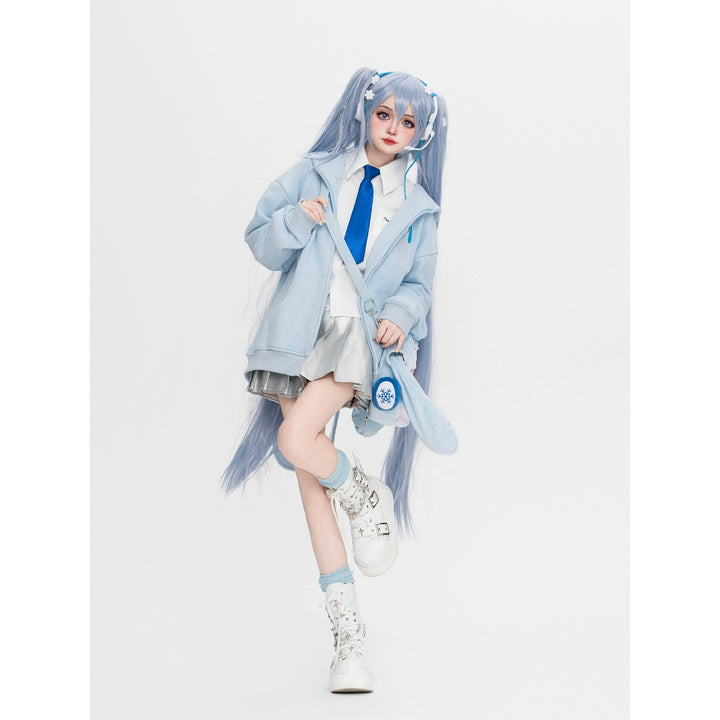 Kawaii Jacket Detachable Bunny Ears Hoodie Pleated Skirt 42014:723352