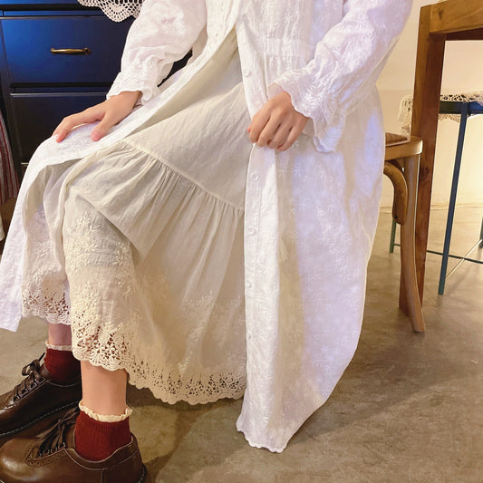 Mori Kei Underskirt Cotton Hollow Lace Spliced Skirt (F) 36220:524632