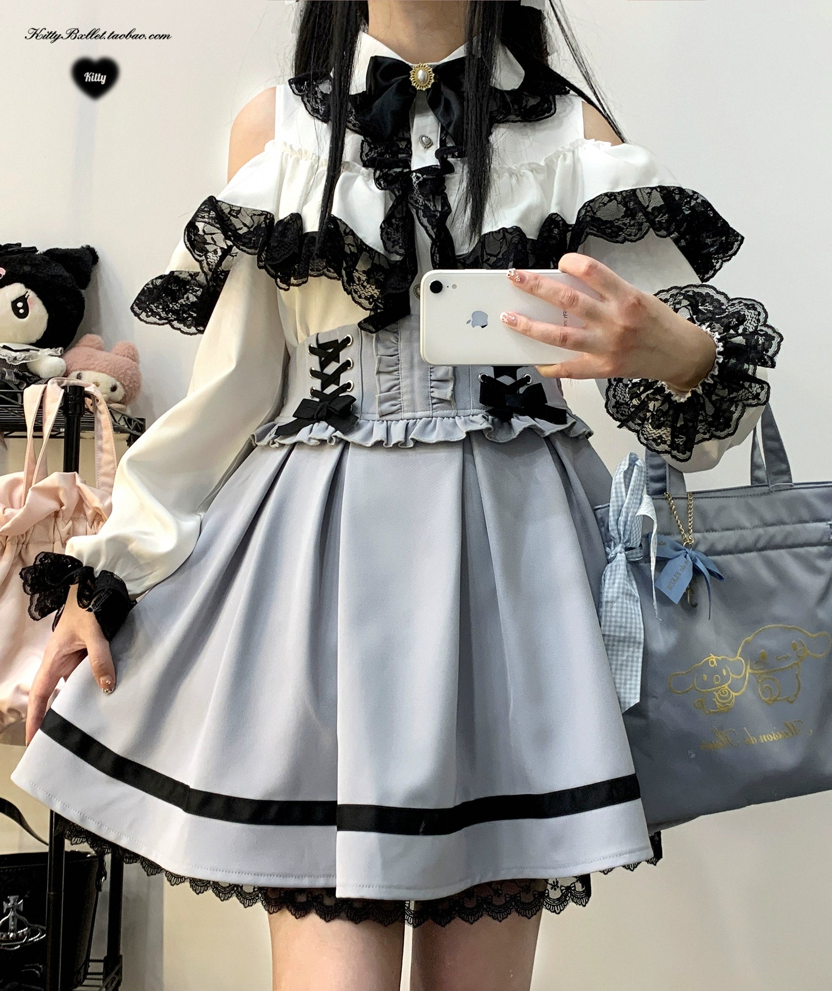 Jirai Kei Skirt High Waist Lace Up Skirt With Bow Tie 31860:396686