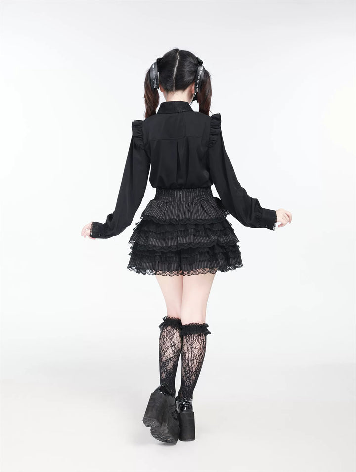Jirai Kei Long Sleeve Blouse, Lace Collar 45645:858472