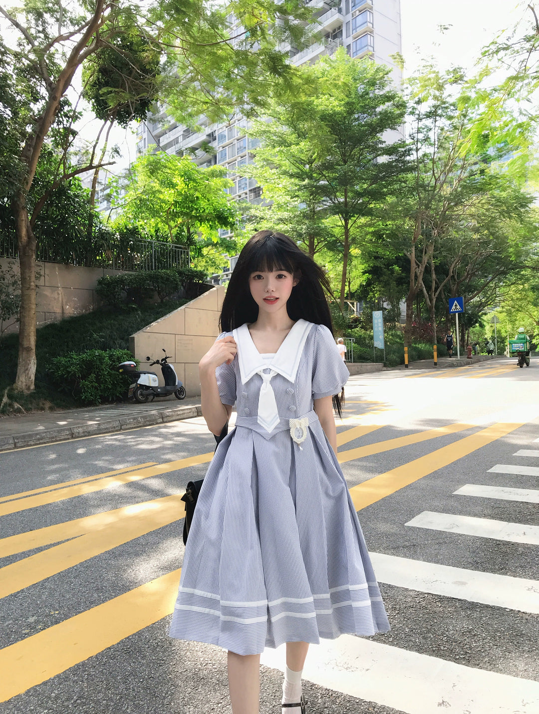 Summer JK Uniform Striped Dress, Sailor Collar 43627:781371