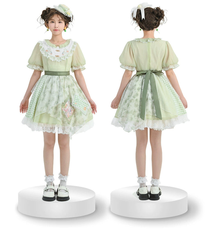 Cottagecore Dress Green Patchwork Lace Lolita Dress 35906:568310