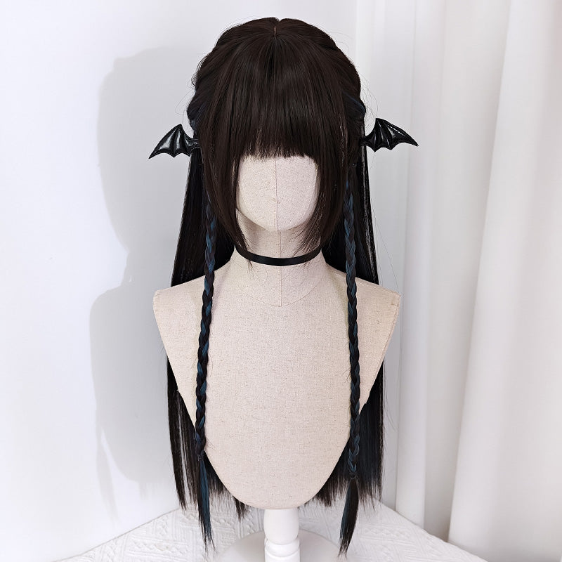 Jirai Kei Dark Brown Hidden Highlight Dyeing Haze Blue Wigs 22050:325248