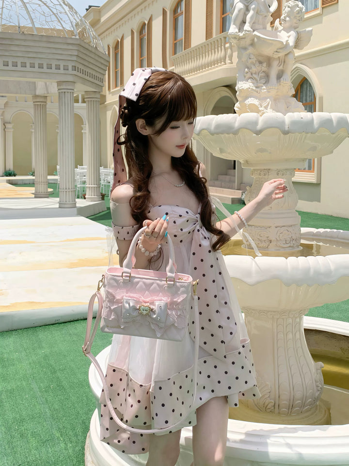 Ryousangata Square Handbag, Lace Bow & Diamond Quilting 45754:862813