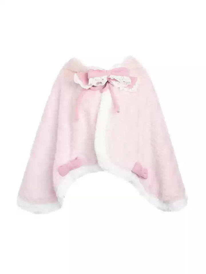 Kawaii Pink Cape Coat Winter Tierid Dress White Knit Sweater 40878:699800