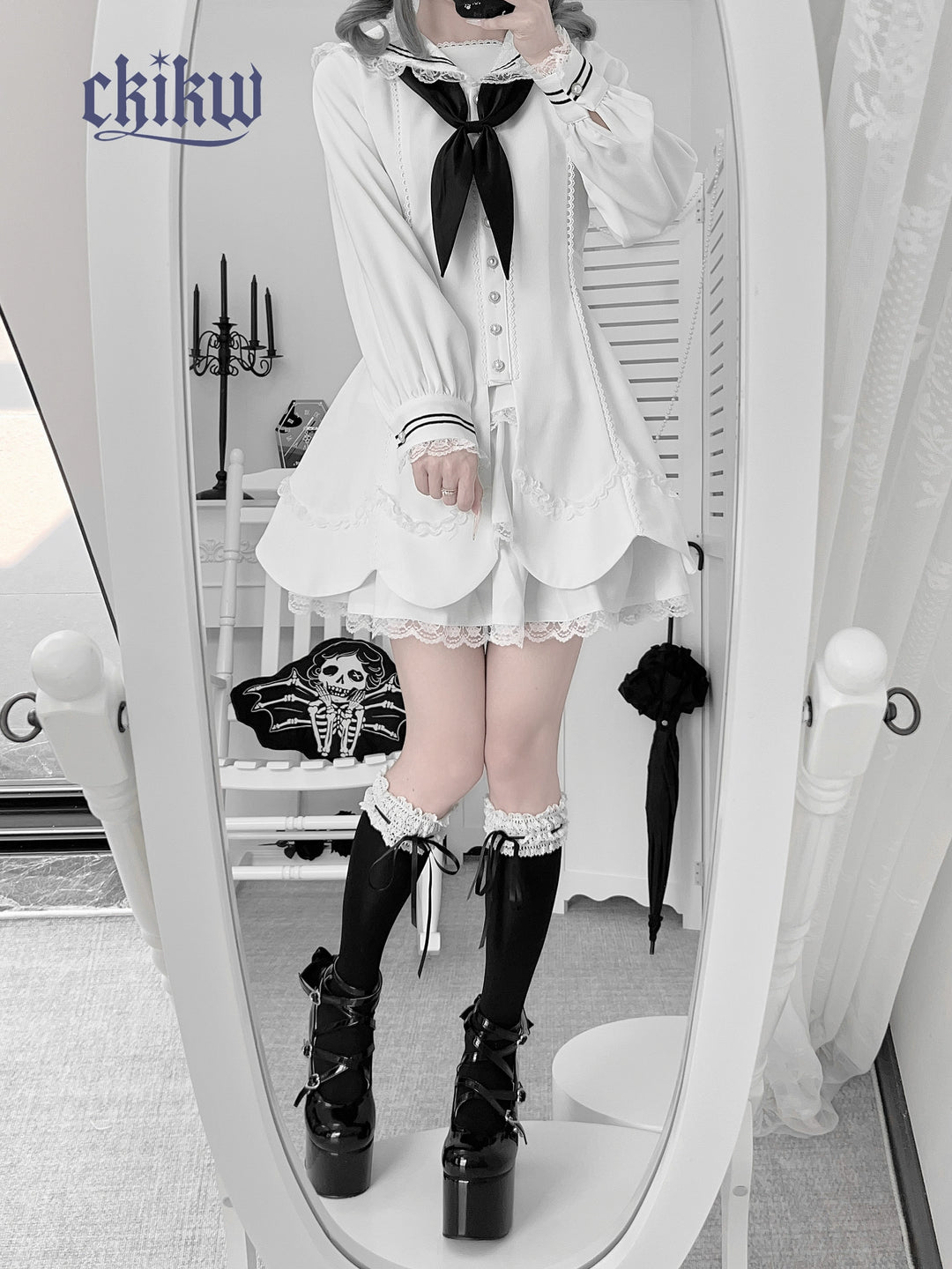 Sailor Collar Subculture Dress Set, Petal-Shaped Hem 43865:788507