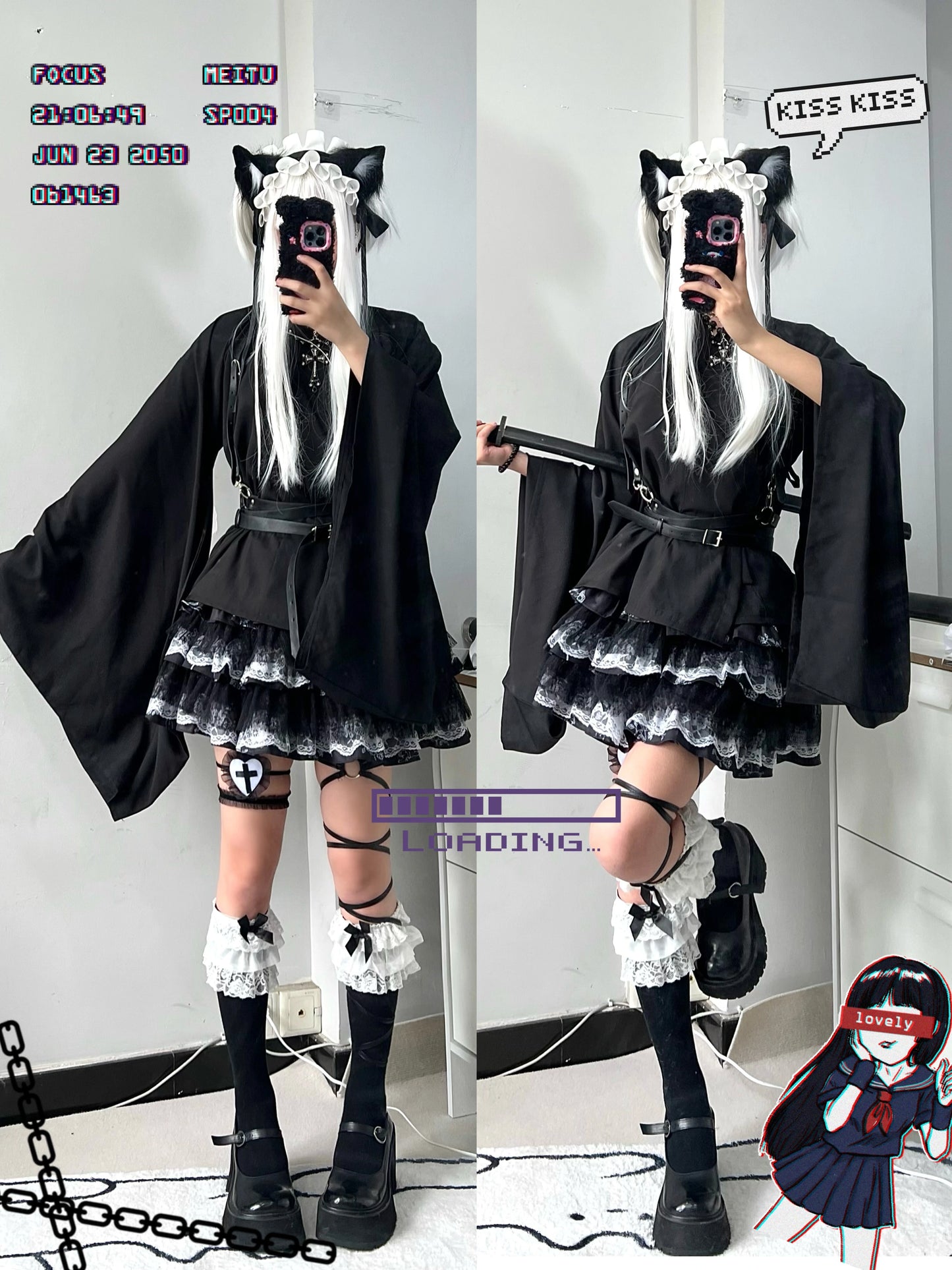 Jirai Kei Skirt Gothic Punk Skirt Black Lace Puff Skirt 36582:558580