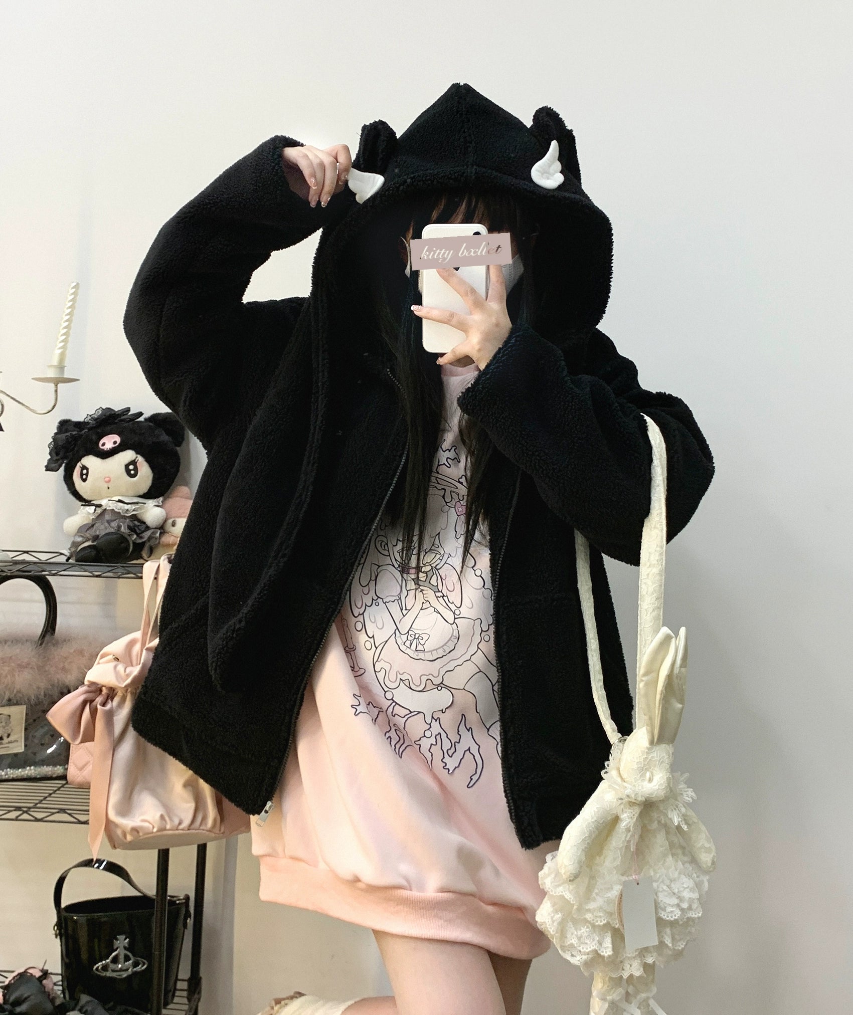 Fleece coat with 2024 cat ears hoodie