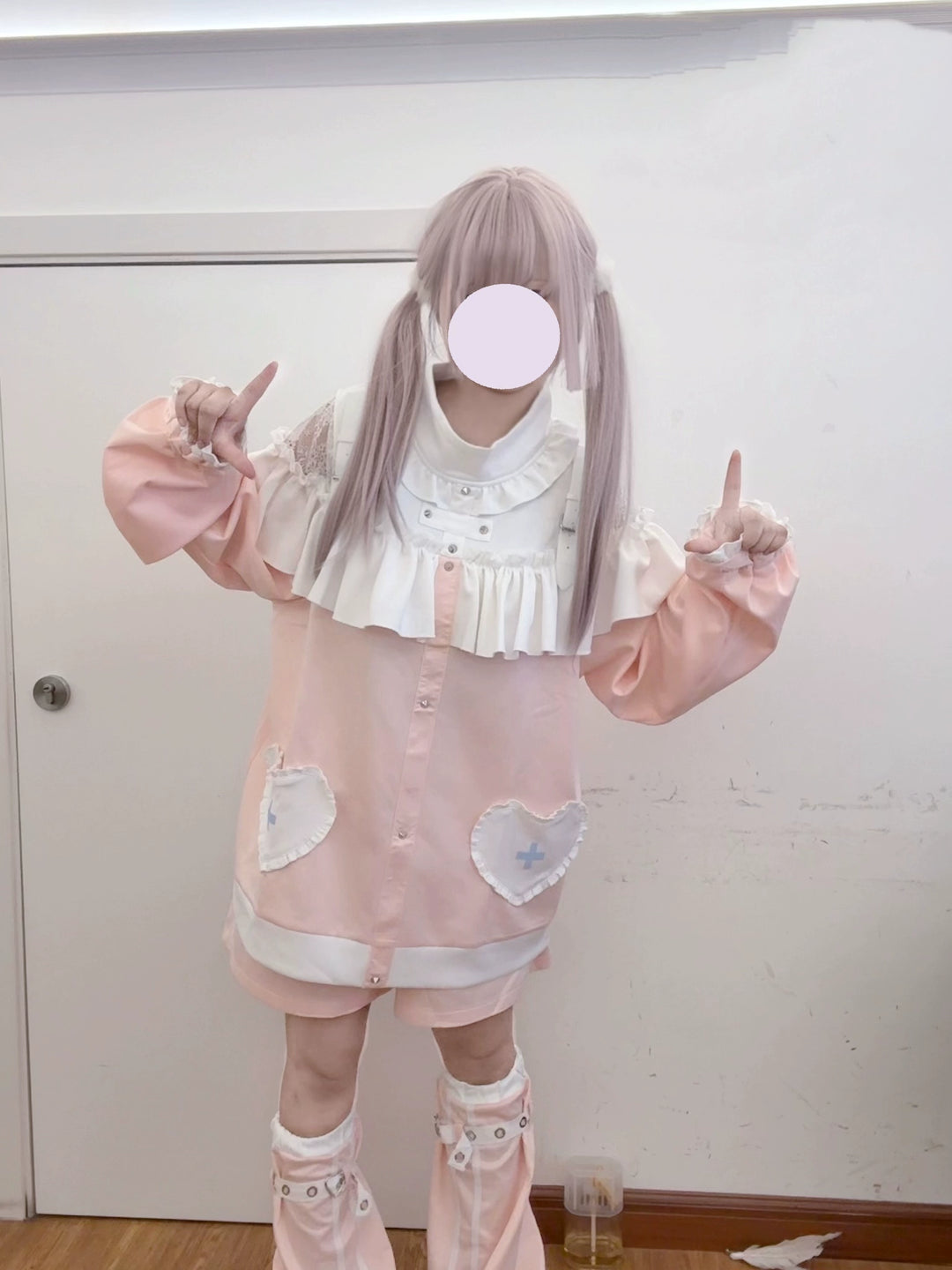 Subculture Pink Open-Shoulder Sweatshirt + Pocketed Shorts 43781:785560