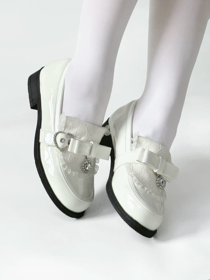 Jirai Kei Low-Heel Loafer Shoes, Rhinestones & Bow 43944:790335