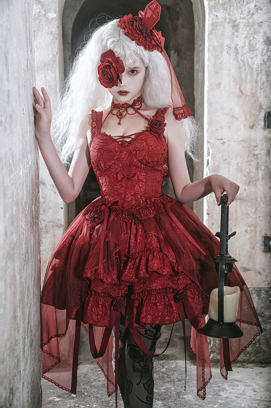 Gothic Lolita Skirt Set Blood Rose Skirt Corset Set Multicolor 35542:496550