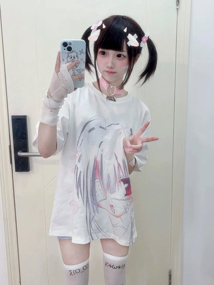 Jirai Kei Shirt Short Sleeve White shirt Anime Print Top 38000:579400