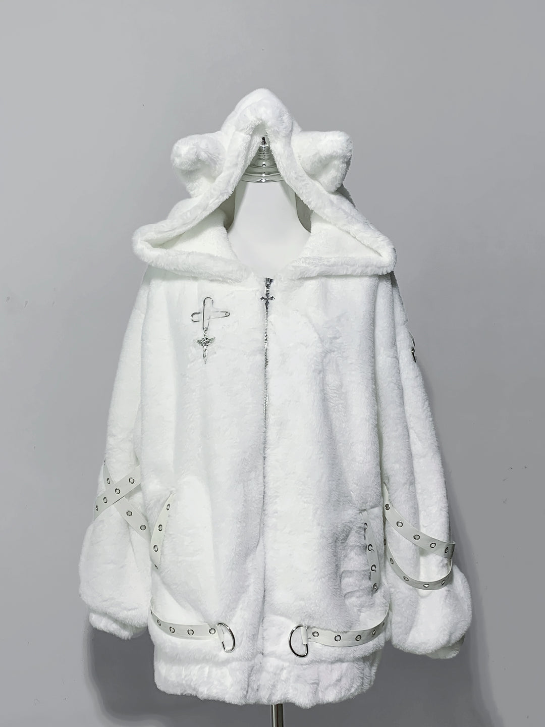 Subculture Oversized Plush Coat, Cat Ear Hood (White) 43938:791939
