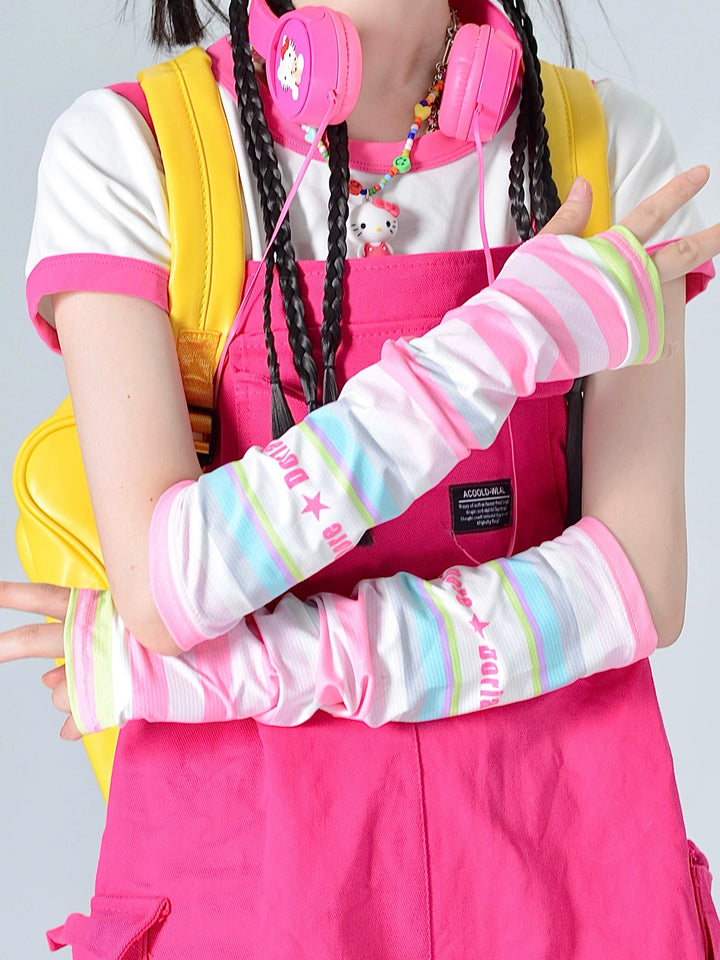 Y2K Hand Sleeve Striped Half-finger Sunscreen Sleeve Multicolor Arm Sleeve 36508:516390 36508:516390