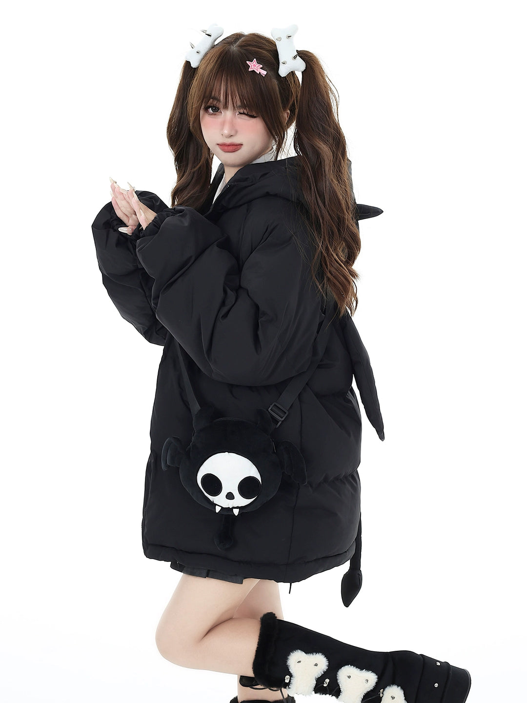 Yami Kawaii Coat Plu Size Cotton Coat Winter Black Jacket 39554:637082