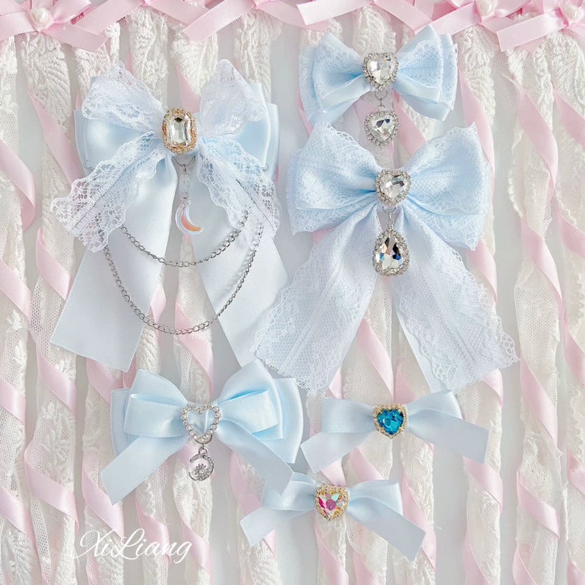 Jirai Kei Blue Hair clips Heart Rhinestone Bow Accessories 33792:449990