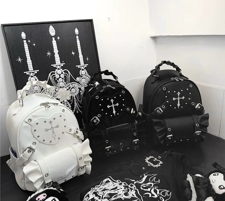 Subculture Punk Backpack, Studs & Cross Embroidery 44925:829138