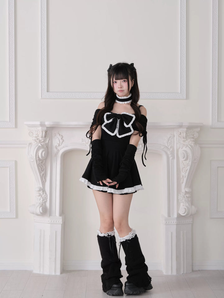 Jirai Kei Dress Set, Off-Shoulder Dress, Ruffled Choker 44943:830409