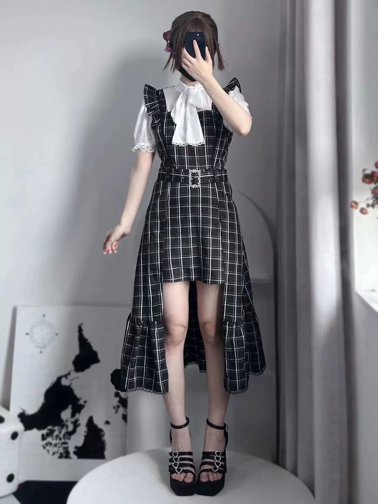 Jirai Kei Dress Faux Two-piece Dress Ruffle Irregular Dress 37844:574044