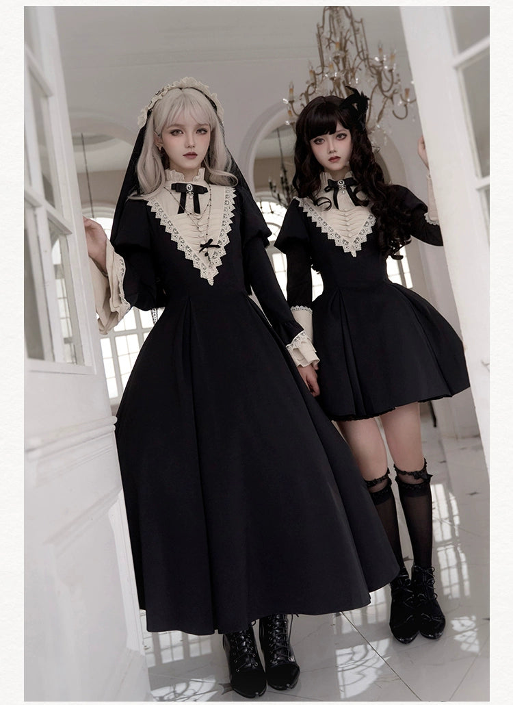 Gothic Dress Set Nun Black Short And Long OP Dress 39468:637538