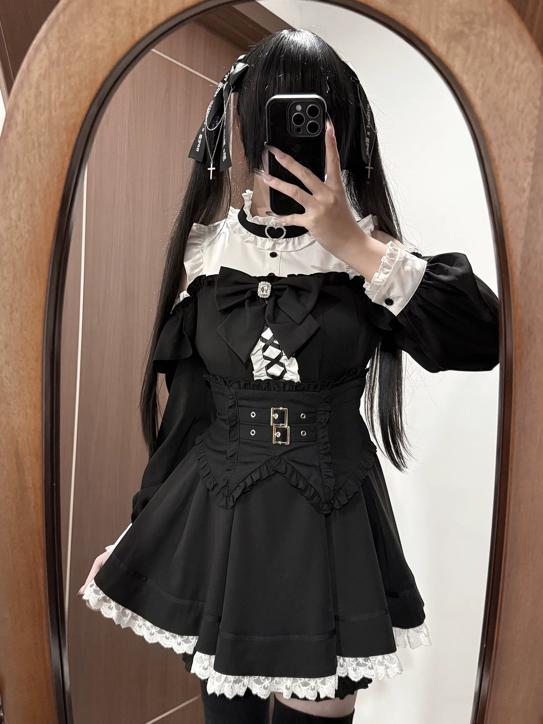 Jirai Kei Open-shoulder Dress Set, Detachable Corset (2XL 3XL 4XL L M S XL) 44751:821141