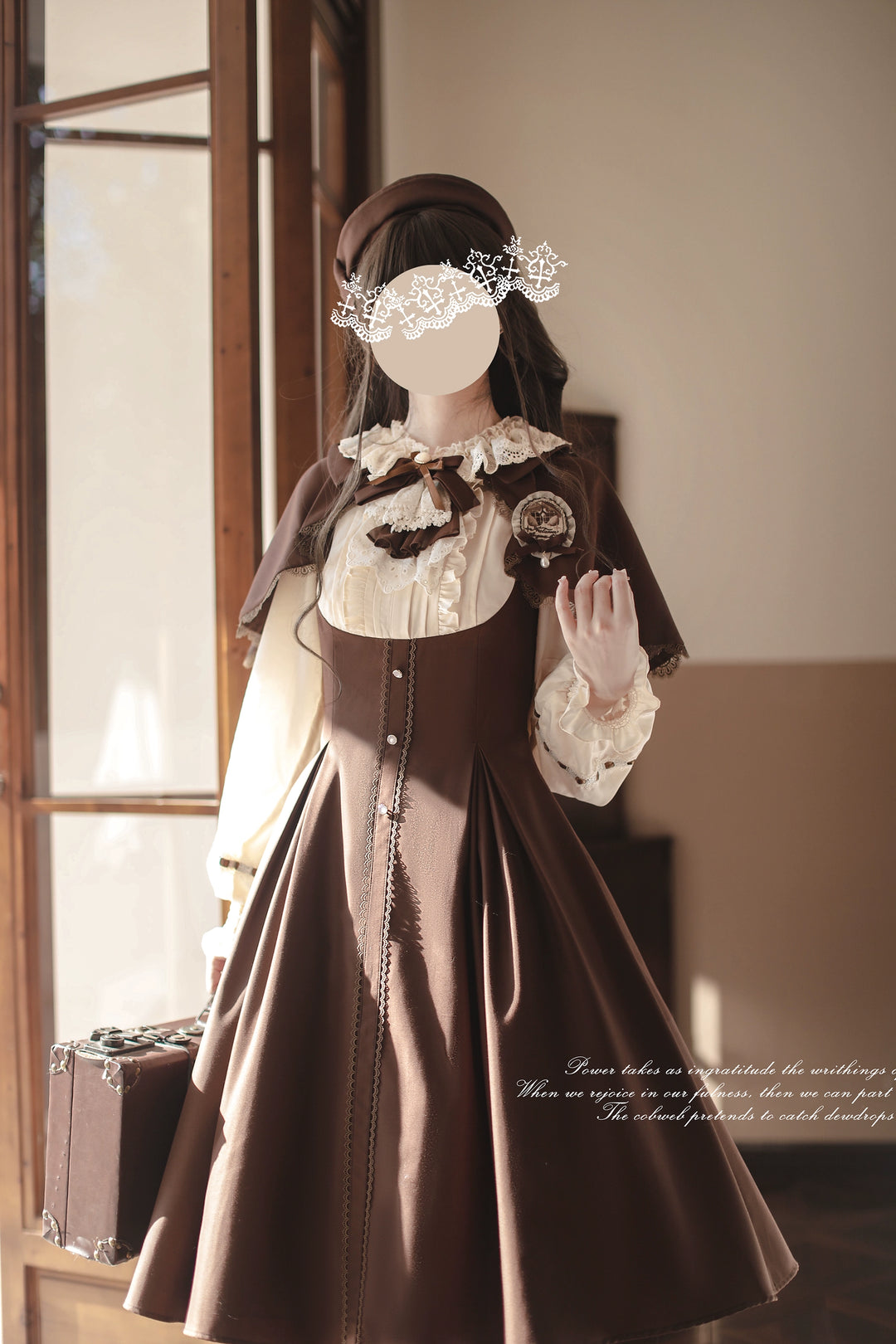 Elegant Lolita Brown and Beige OP Dress Set 44124:797972