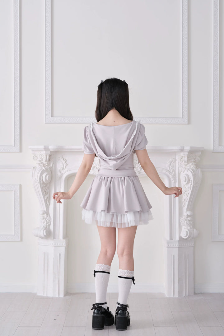 Jirai Kei Hoodie Top & Skirt Set, Tulle Hem 44941:829940