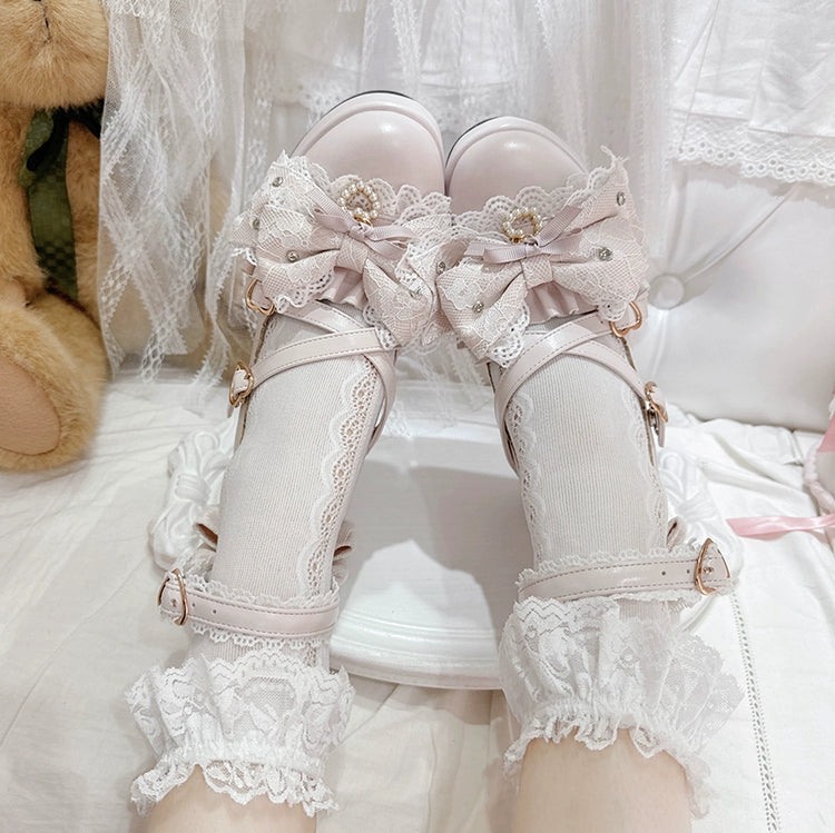 Jirai Kei Platform Shoes, Lace Bow Details, Chunky Heel 43445:778178
