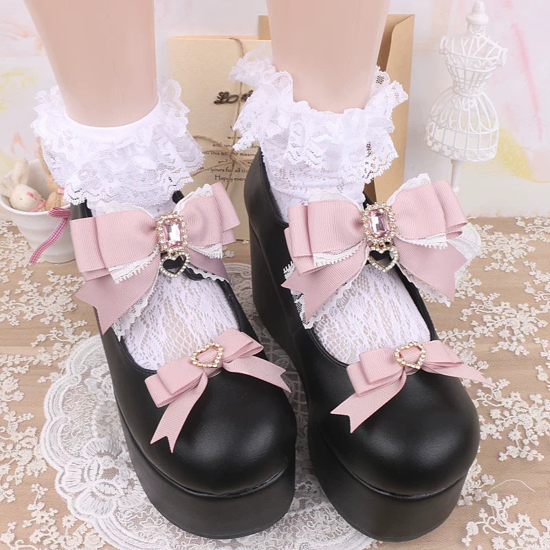 Jirai Kei Bowknot Shoe Clips, Heart Rhinestones 45069:833665