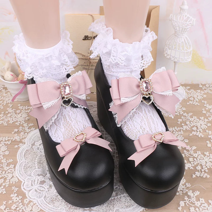 Jirai Kei Bowknot Shoe Clips, Heart Rhinestones 45069:833665
