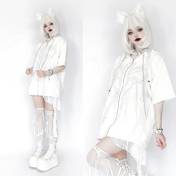 Subculture T-shirt Short Sleeve Top Cat Ear Hooded 39670:636420