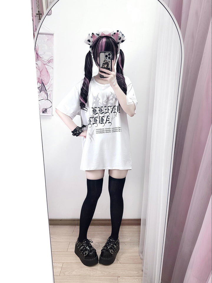 Subculture Oversized T-shirt, Printed Gothic Words 45015:838787
