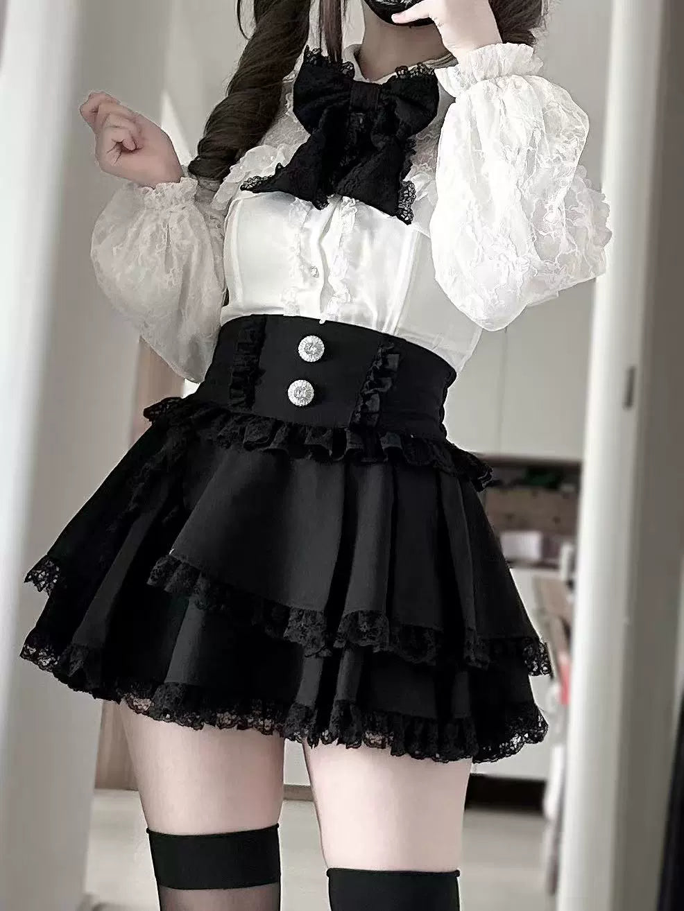Lace Jirai Kei Blouse, Sexy Sheer Top 43511:778920