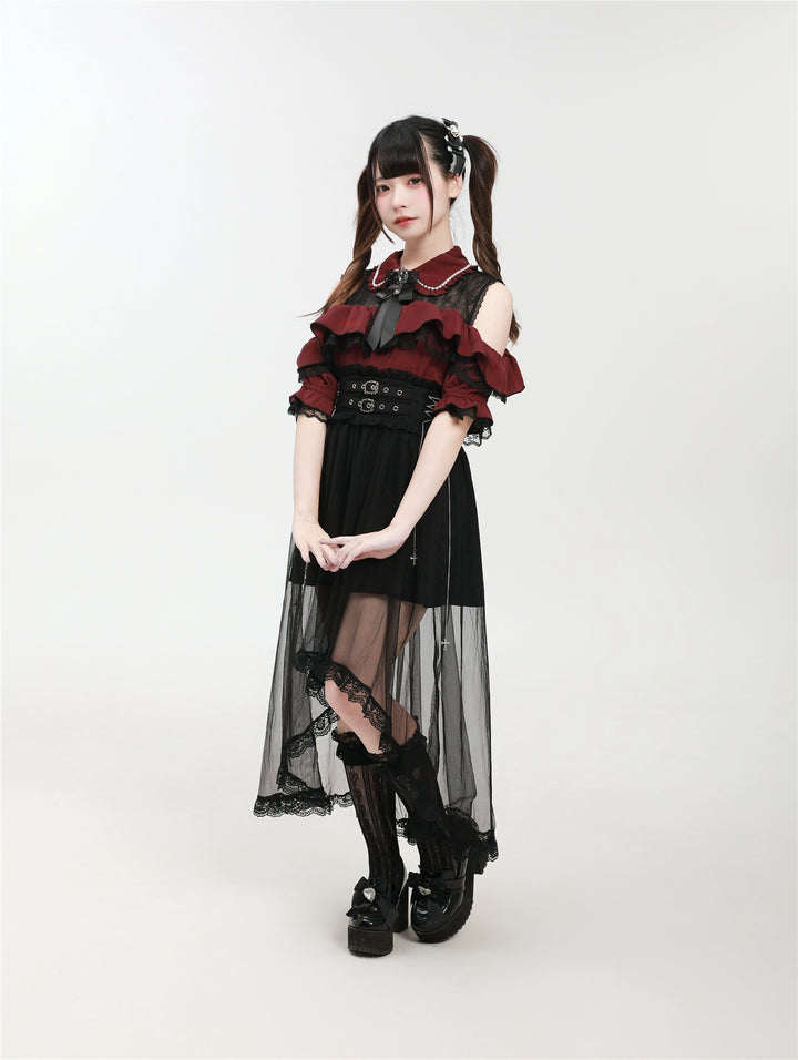 Jirai Kei Shirt with Bust Flounce Hem/Hidden Button 43035:762536