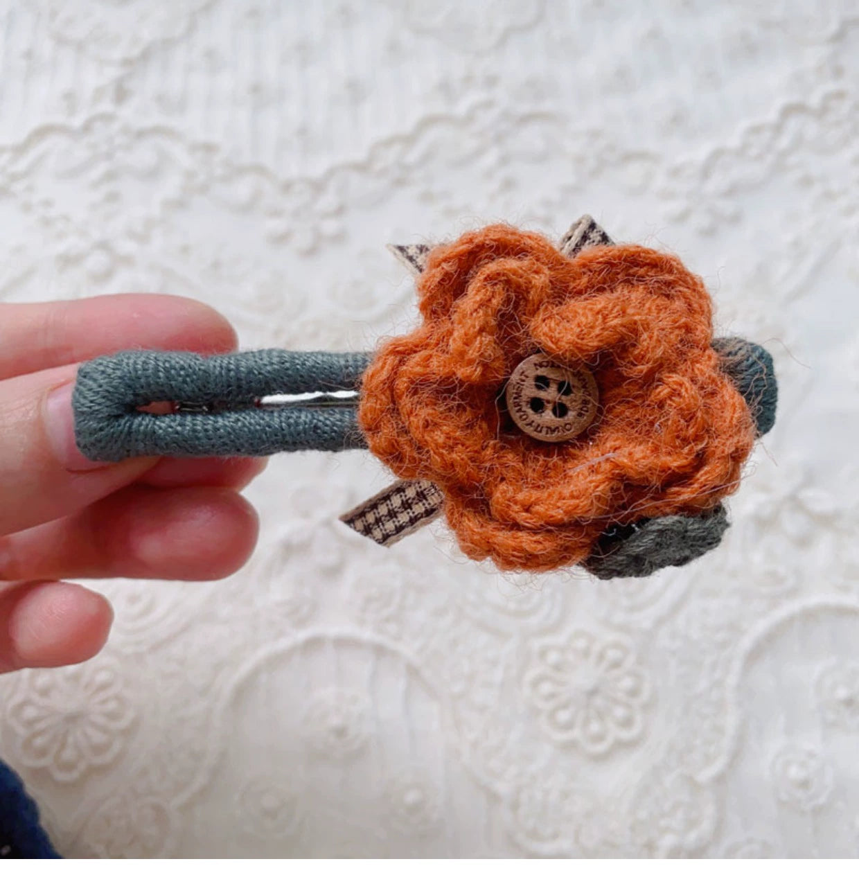 Mori Kei Hair Clips Handmade Knitted Flower Barrettes 36438:522392