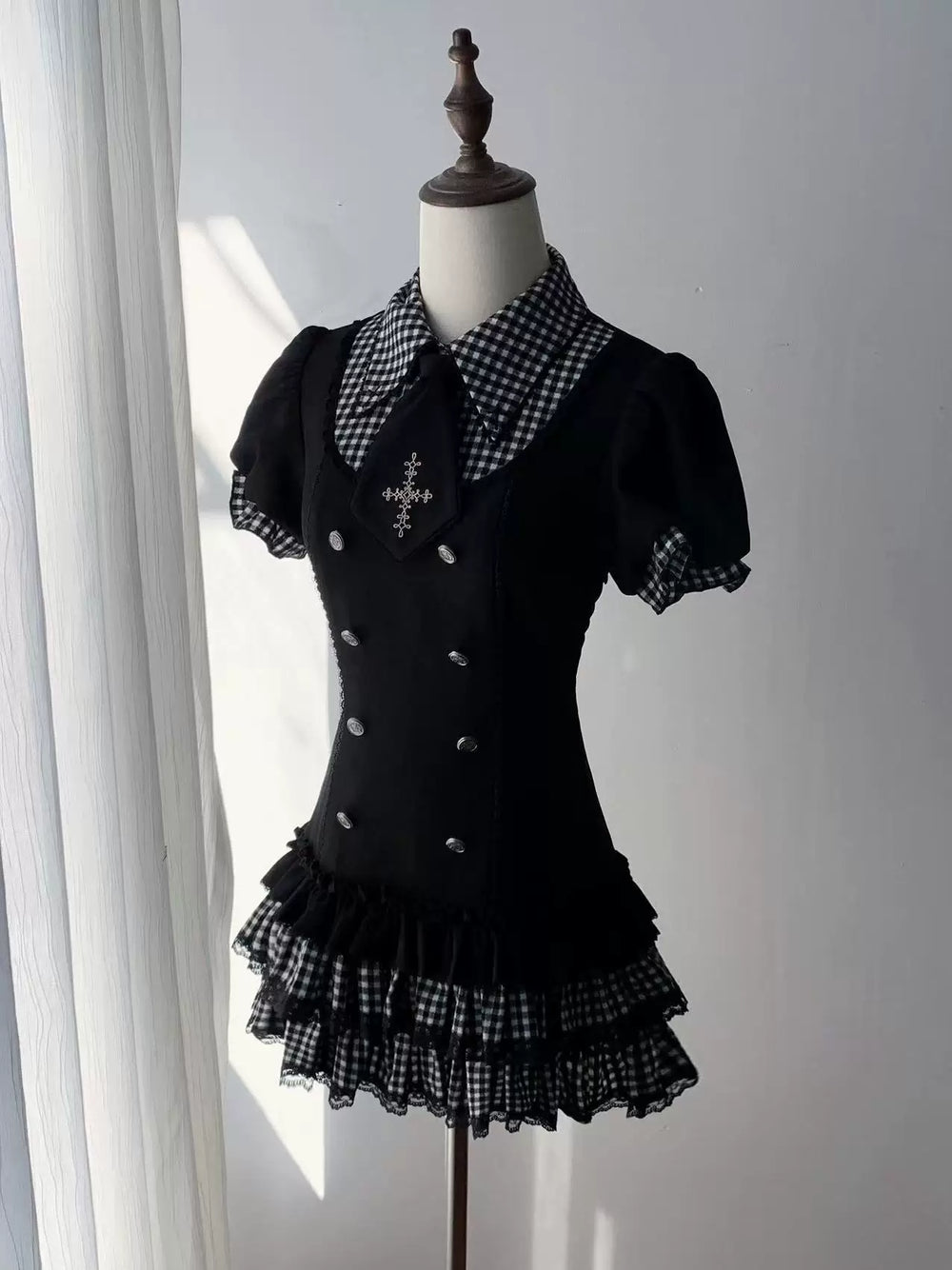 Low-Waist Jirai Kei Dress Set, Cross Embroidery (L M S XL) 44780:826721