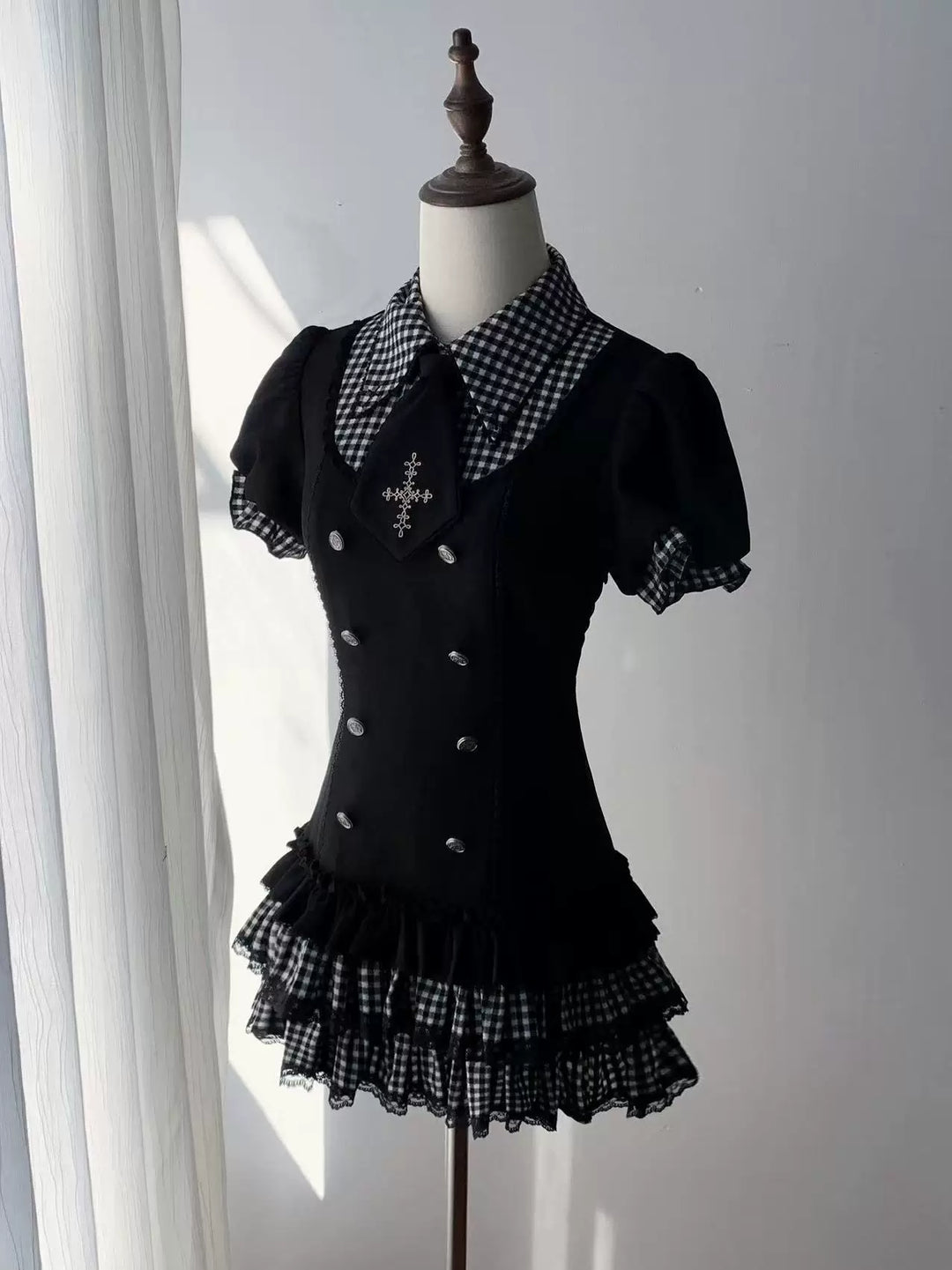 Low-Waist Jirai Kei Dress Set, Cross Embroidery (L M S XL) 44780:826721