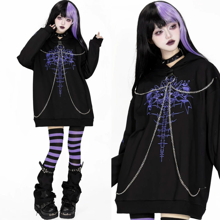 Jirai Kei Hoodie Gothic Sweatshirt Soul-Devouring Rabbit Bone Printed 42150:728638