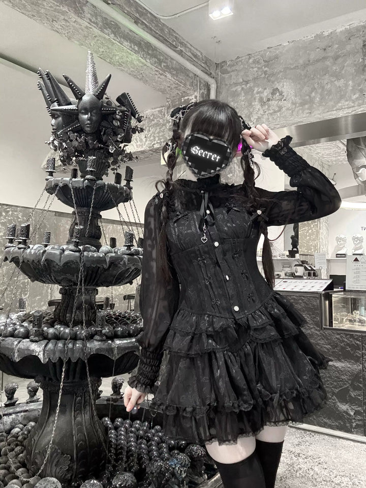 Jirai Kei Blouse & Bloomers Set, Ruffled Stand Collar 44959:831575