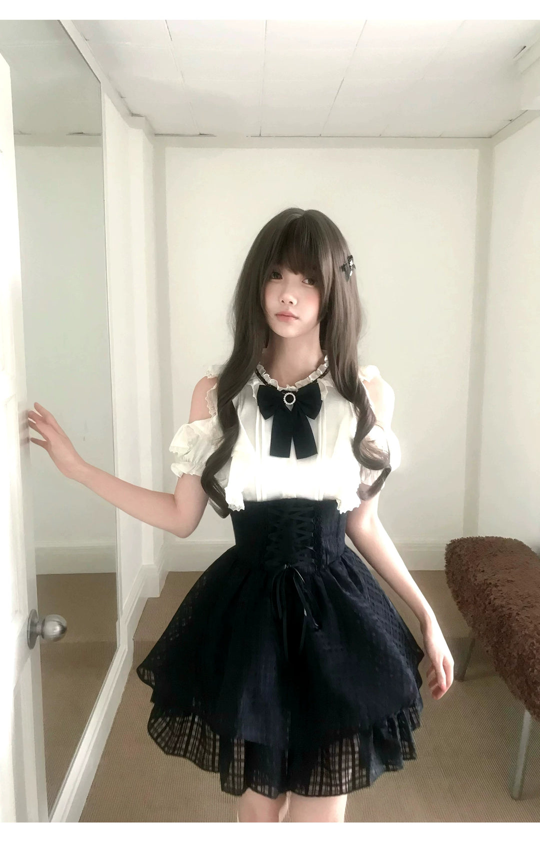 Seiso Kei Open Shoulder Blouse, High Waist Skirt (L M S) 45344:849373