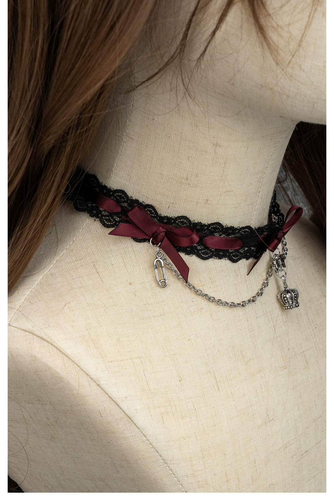 Jirai Kei Black Pink Choker Lace Beaded Chain 21552:308818 21552:308818