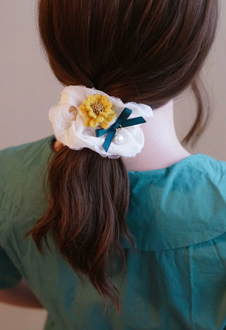 Japanese Hair Tie Handmade Sunflower Bow Scrunchy 28944:332882 28944:332882