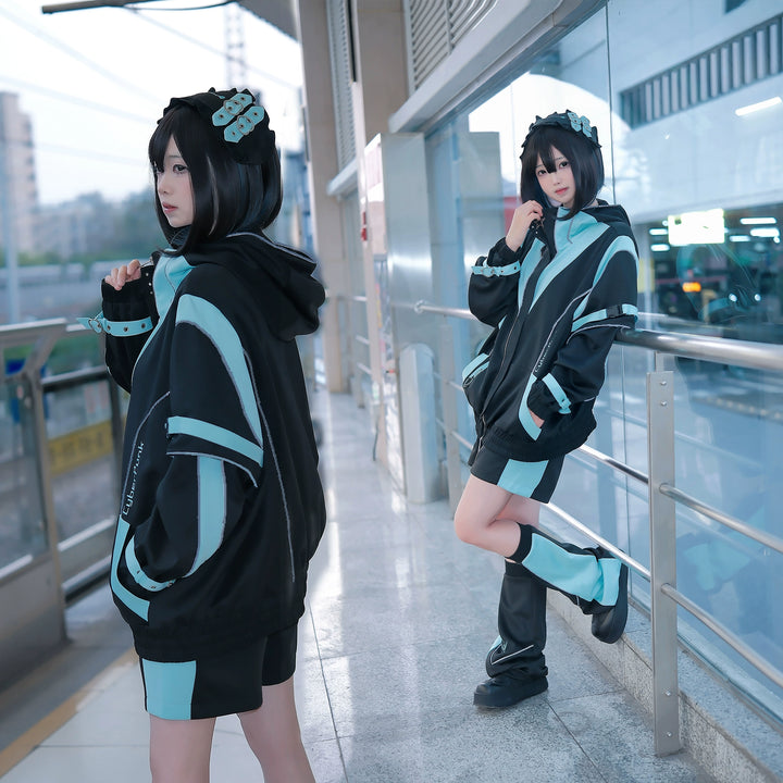 Jirai Kei Coat Cyberpunk Outfit Sports Jacket And Shorts Set 41048:684062