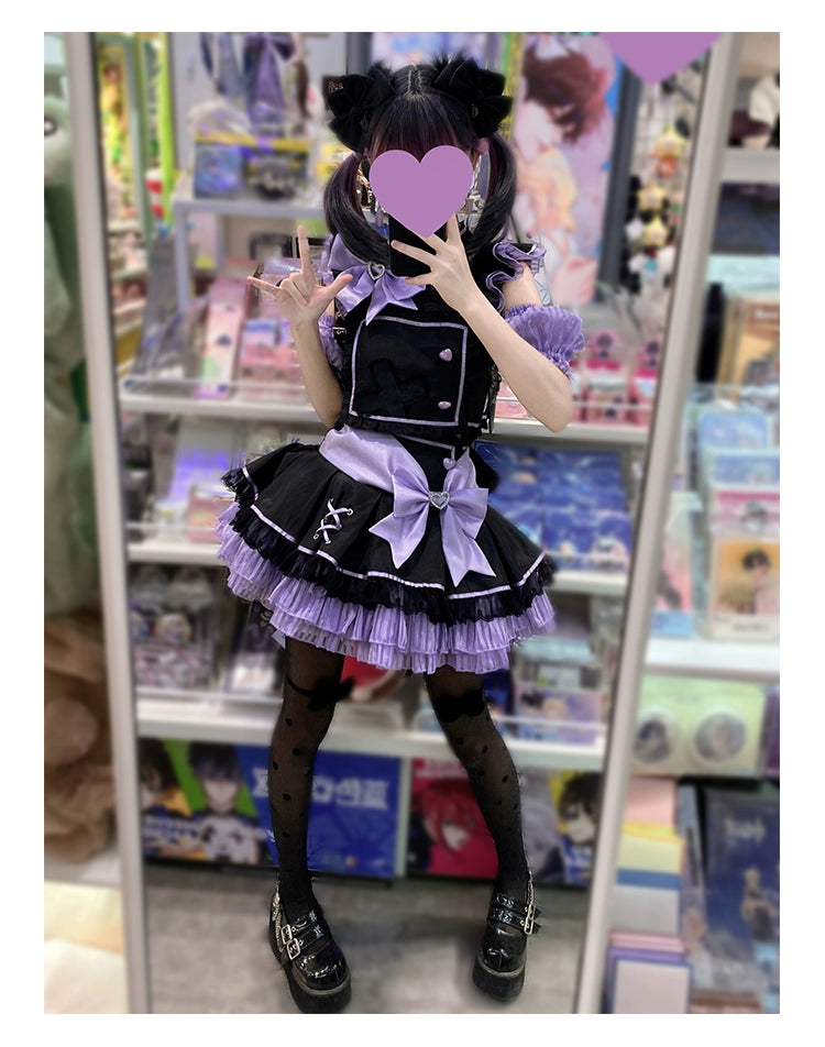 Jirai Kei Skirt Two-Piece Idol Stage Outfit Short-Sleeve Top and Skirt Set 41562:704840